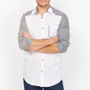 St. Lynn Troy Button Up, White & Grey, size M, organic cotton​